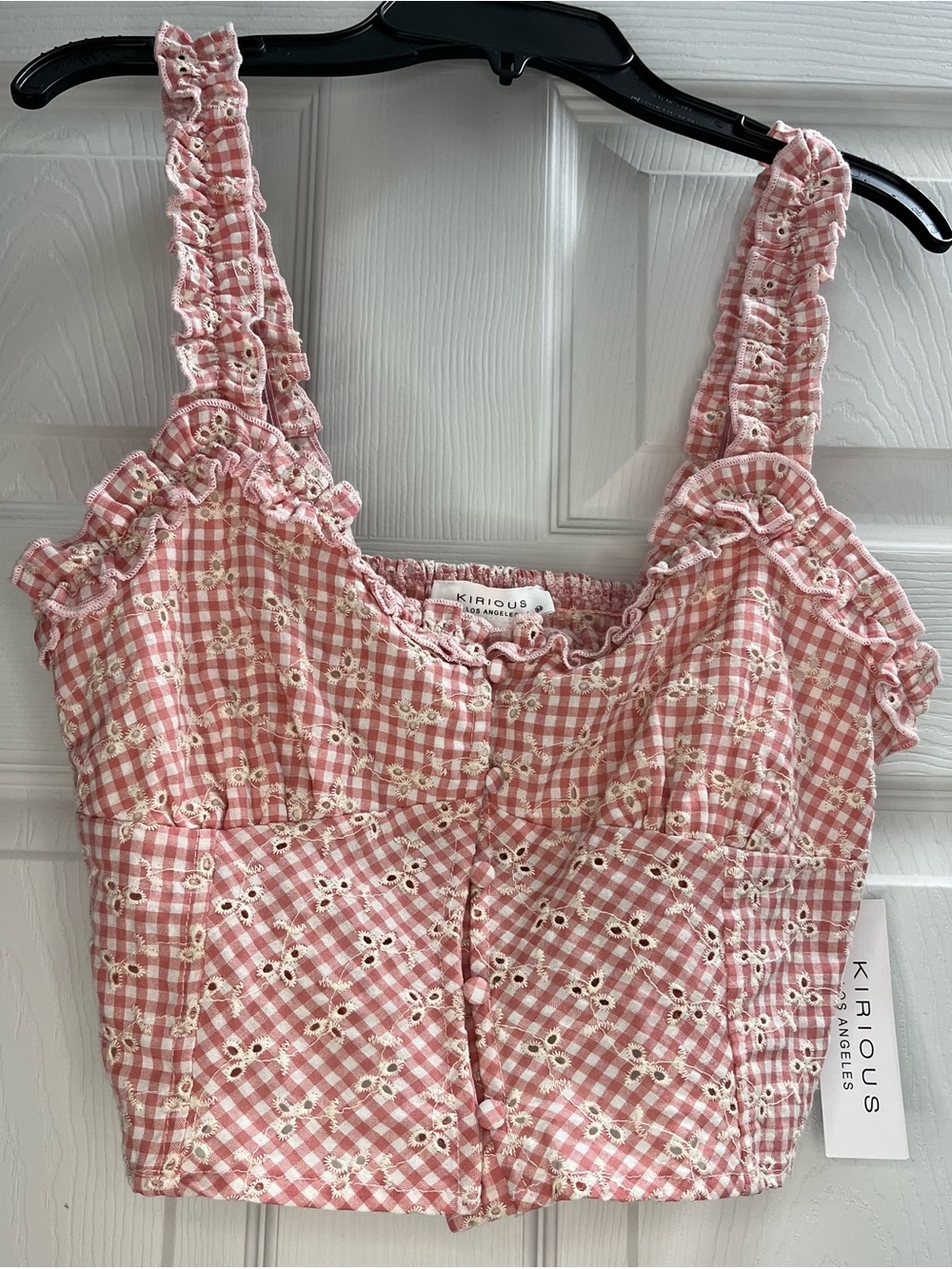 Kirious Los Angeles Pink Gingham Eyelet Ruffle Crop Top. NWT Sz. Medium